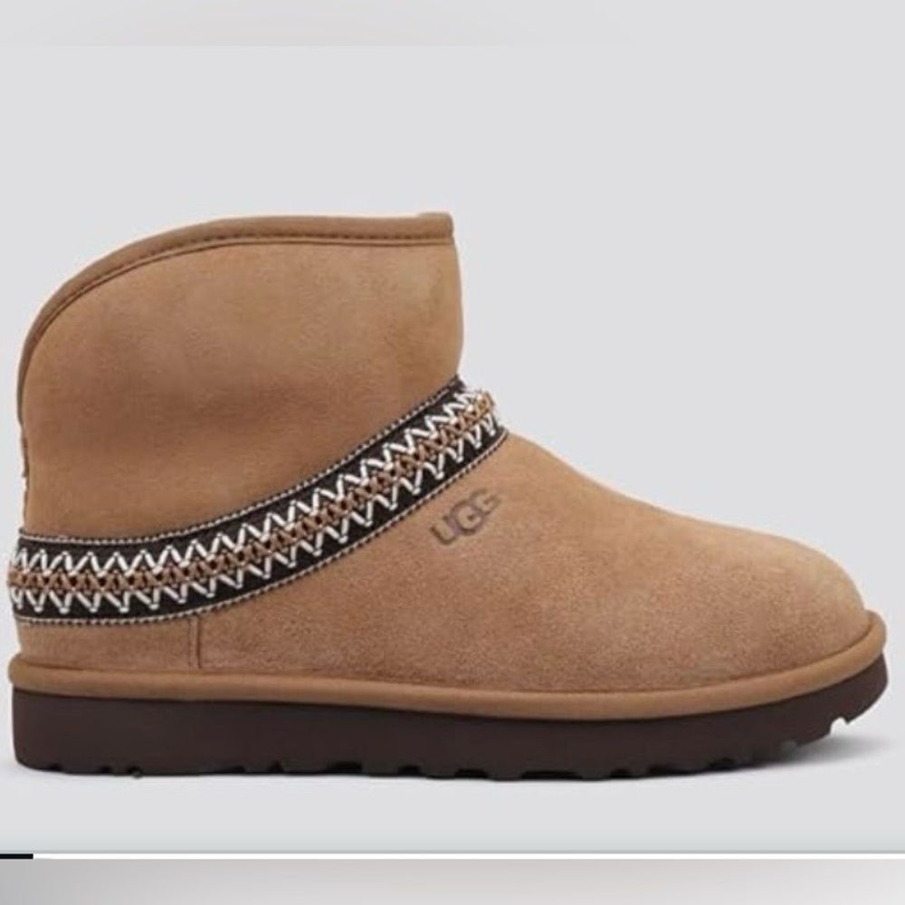 NIB UGG Classic Suede Boot Mini Crescent Women Sz 10 Chestnut Braid Winter NEW - Picture 3 of 5